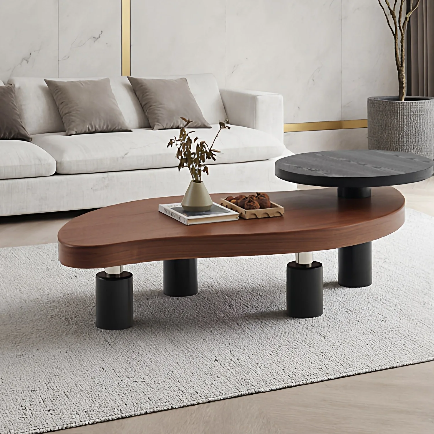 Minimalist living room home sticker solid wood leather coffee table designer large flat walnut color