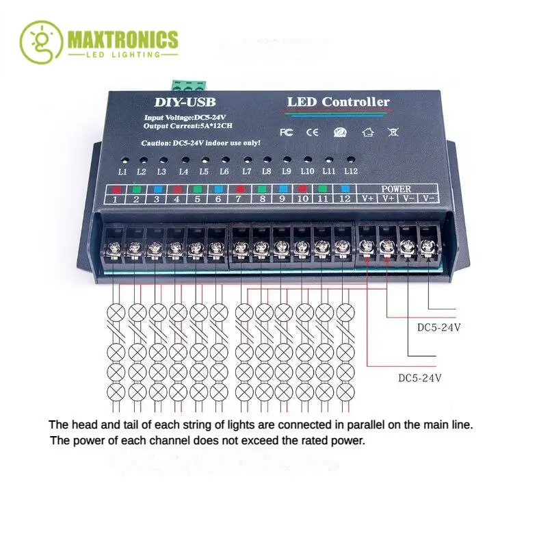 LED Light Programmable Controller USB DIY Dimmer 60A For Single Color LED Strip/Modules 12 Way or RGB Magic Color Strip 4 Way