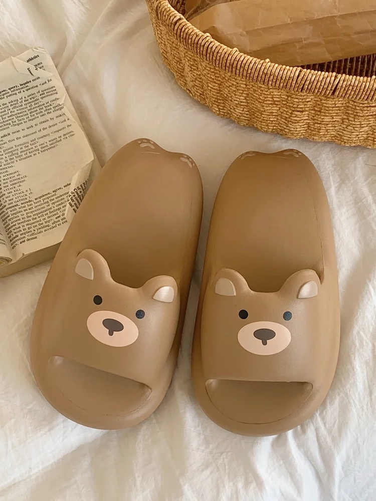 EVA soft Thick Sole Soft Cute Bear Slippers Men And Women Summer Home Bathroom Slippers Beach Sandals Household Flip Flops