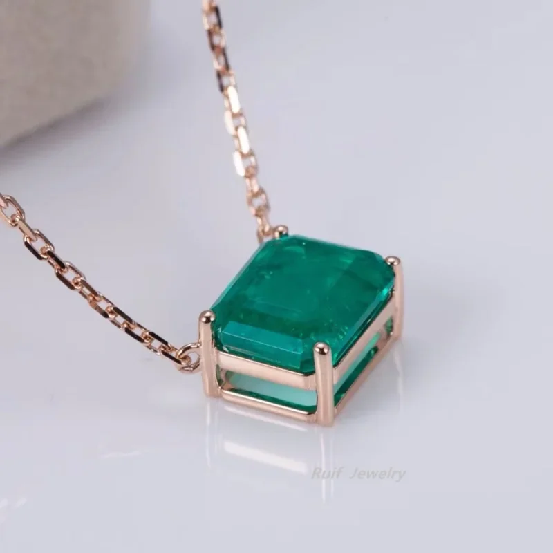 Ruif Customization 18k Gold about 5.6ct Lab Grown Emerald Pendant Necklace for Women Jewelry  Anniversary Party Bridal