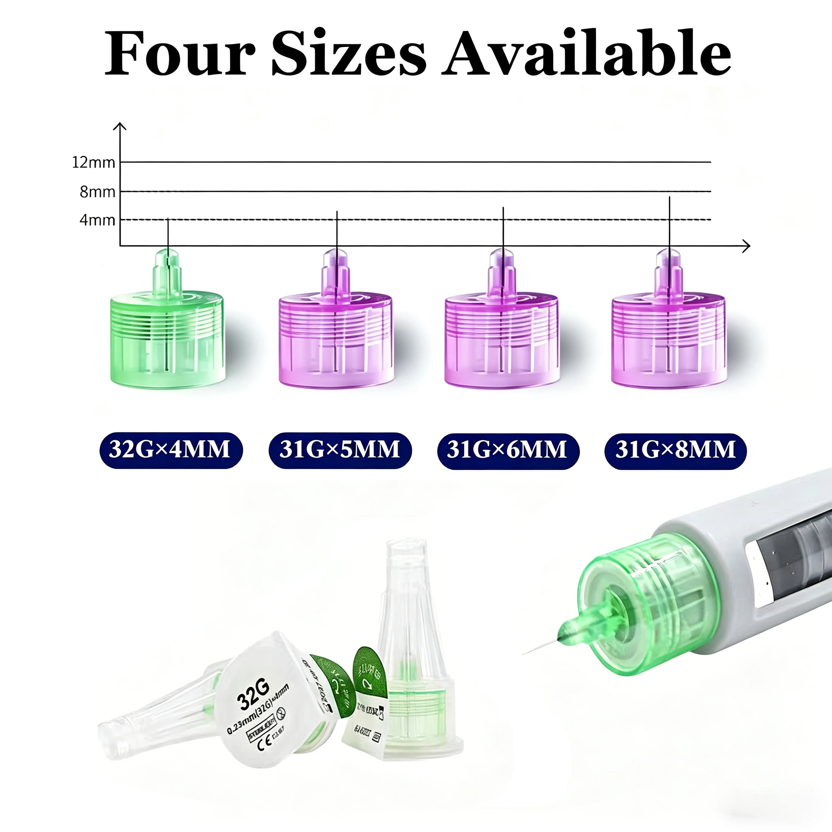 100pcs, 31G 32G Insulin Injection Pen Needle for Magic Pen, Lilly Insulin Injection Pen, Safety Disposable Individually Packaged