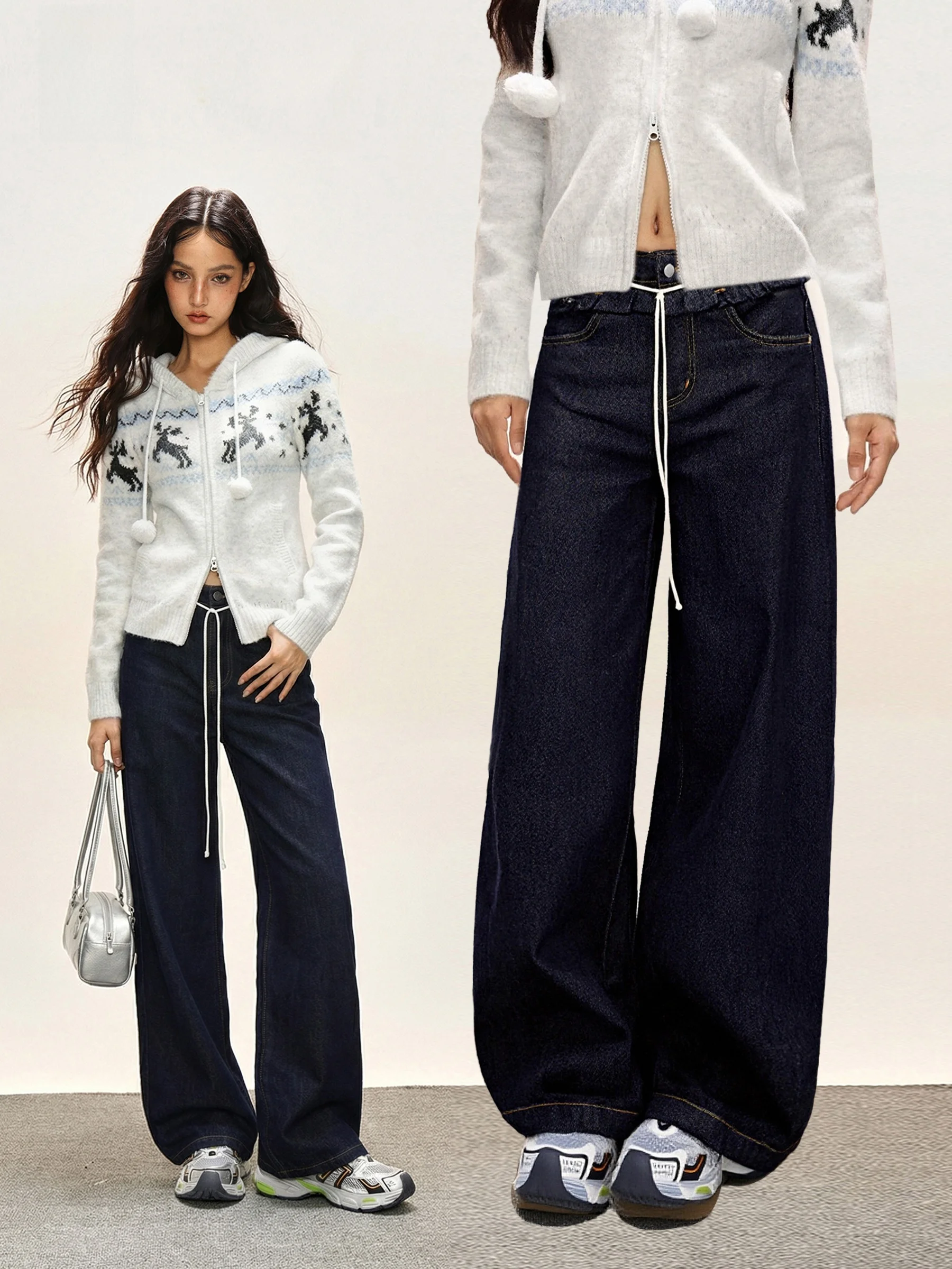 

Retro American Straight Leg Jeans Women's High Waist Loose Denim Pants Drapey Wide Leg Pants Autumn Winter Faion Ladies