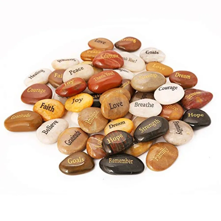 50PCS Engraved Rocks Different Words Inspirational Stones Bulk Faith Stones Zen Stones Gratitude Rocks Healing Prayer Stones En