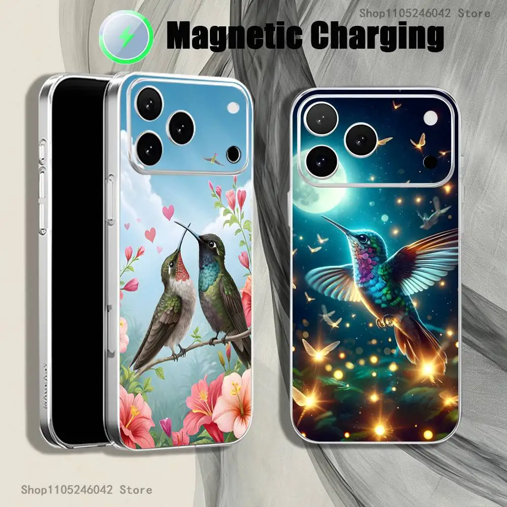 

Colorful Bird Hummingbird Shockproof Transparent White Phone Case For iPhone 17,16,15,14,13,12Pro,Max Magnetic Wireless Charging