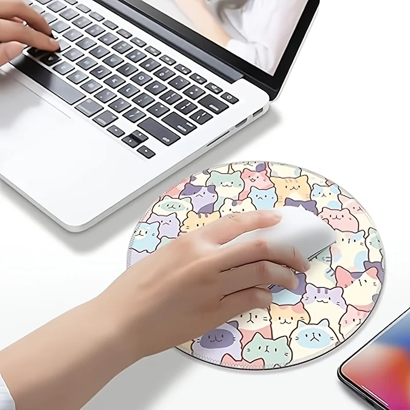 New Colorful Cute Round Cat Circle Small Mouse Pad Desk Pad Rubber Anti Slip Edge Locking Office Mat Pc Accessories Gaming Mats