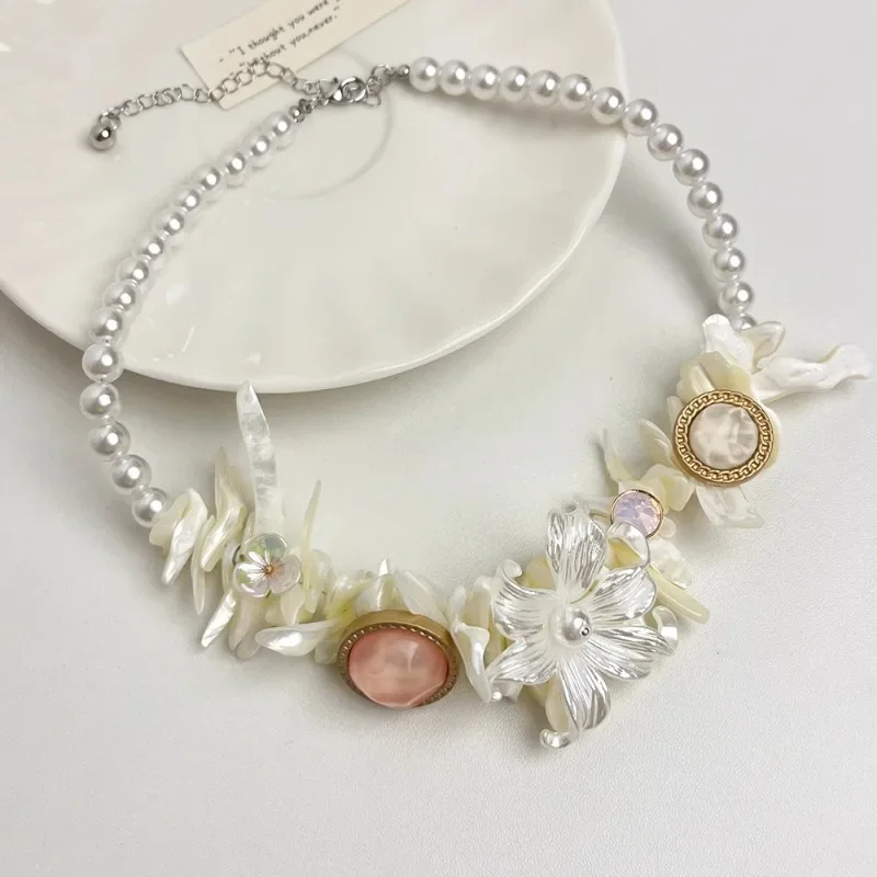 Ran Mother-of-pearl Fashion Shaped Shell Flower Necklace Europe and The United States Wind Personality Fashion Girls Accessories