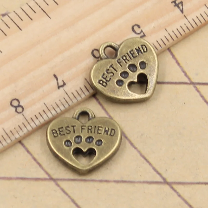 15pcs Charms Heart Best Friend 14x15mm Antique Bronze Silver Color Pendants Making DIY Handmade Tibetan Finding Jewelry