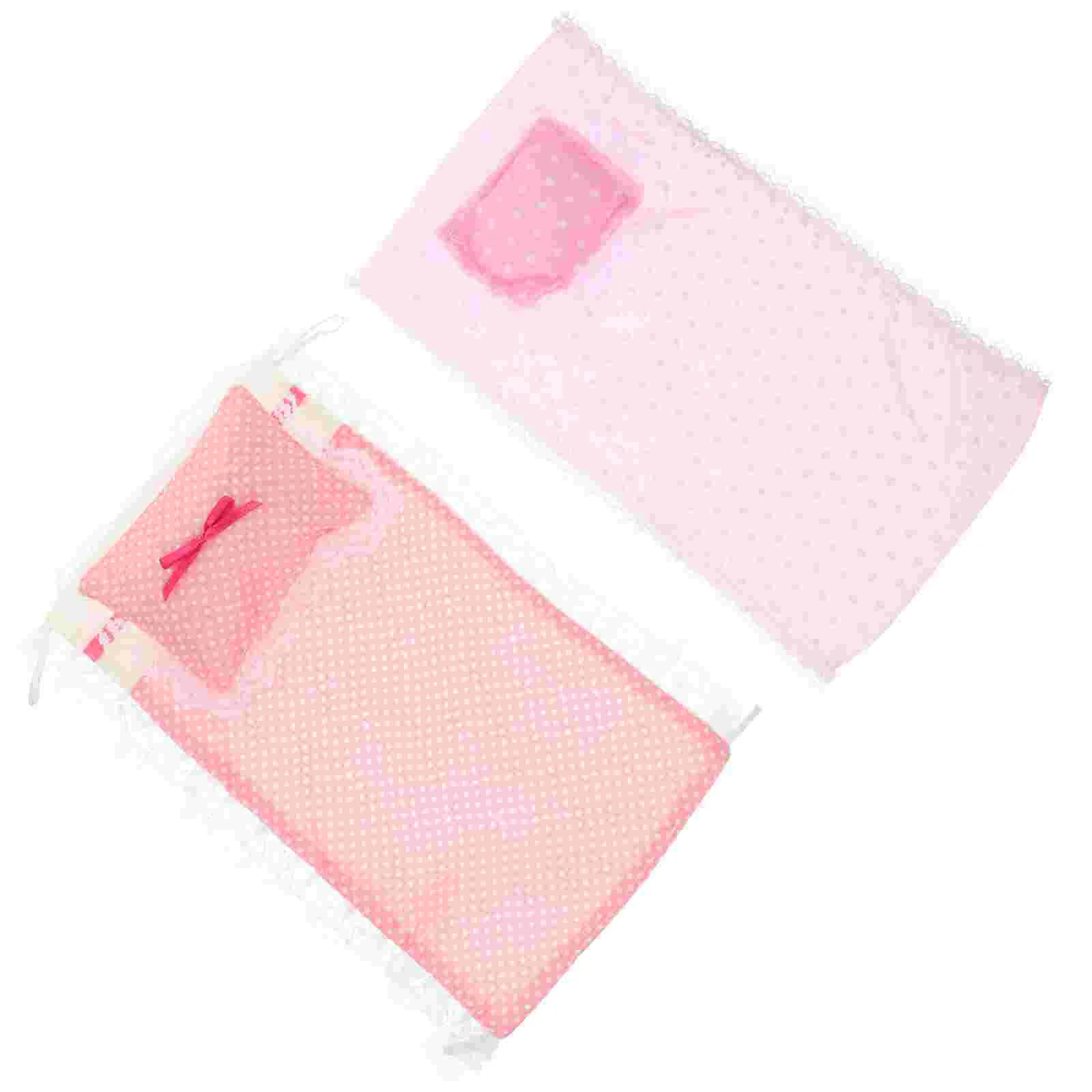 2 Sets Pink Sheet Pillow Quilt Accessories Mini Bedroom Decors House Supplies Pillows Bedsheet