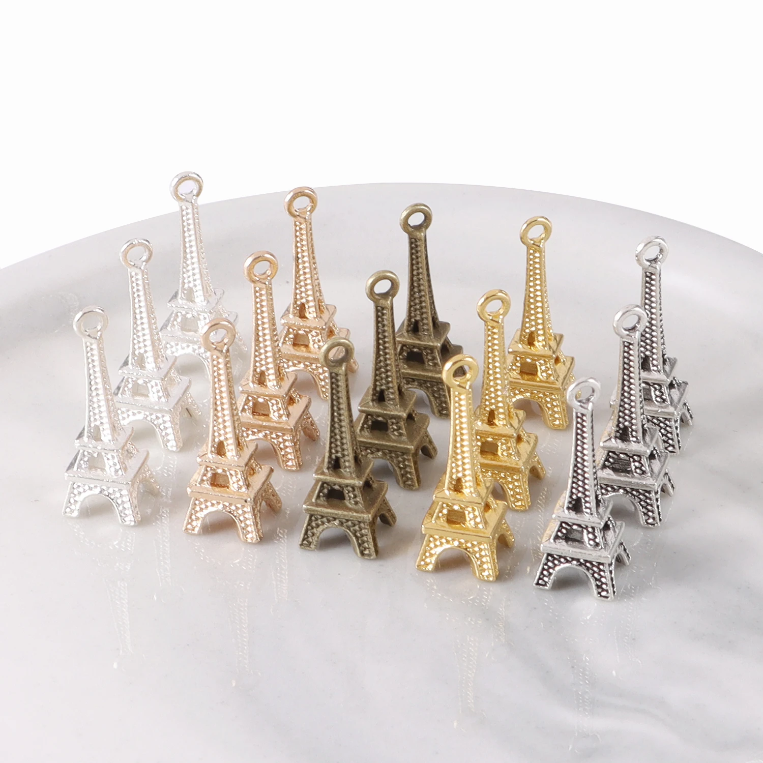 15pcs Diy Jewelry Accessories Pendant Zinc Alloy Small Iron Tower Necklace Earring Geometric Figure Charm Eiffel Tower