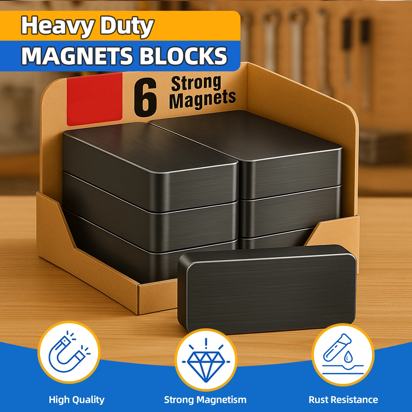 2/6 عبوات من مكعبات المغناطيس شديدة التحمل، 1 7/8 بوصة × 7/8 بوصة × 3/8 بوصة مغناطيس كتل من الفريت، مغناطيس سيراميك مستطيل للعلوم والثلاجة