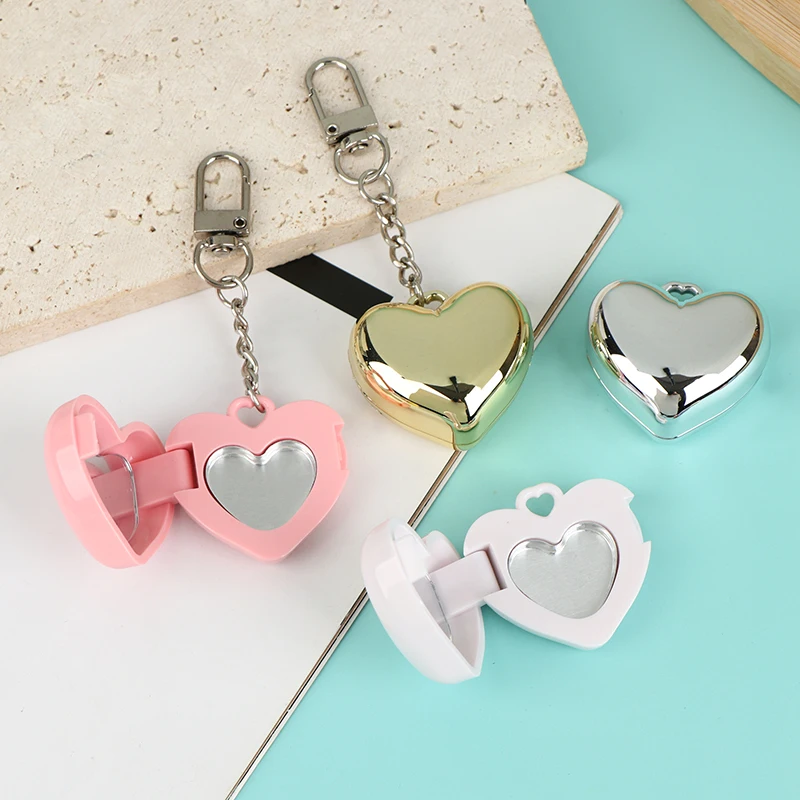 1Pcs Heart Shape Mini Empty Blush Powder Box Eye Shadow Container With Mirror And Aluminum Pan Key Chain Lipstick Case Packaging