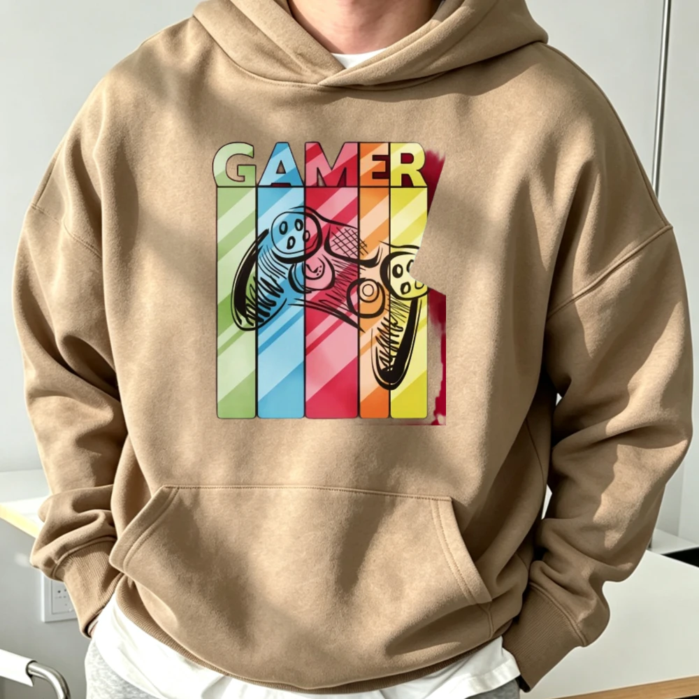 Gamer Game Controller Retro Color Block Graphic Hoodie Unisex Gaming Lover Casual Long Sleeve Streetwear Pullover Man Sweatshirt
