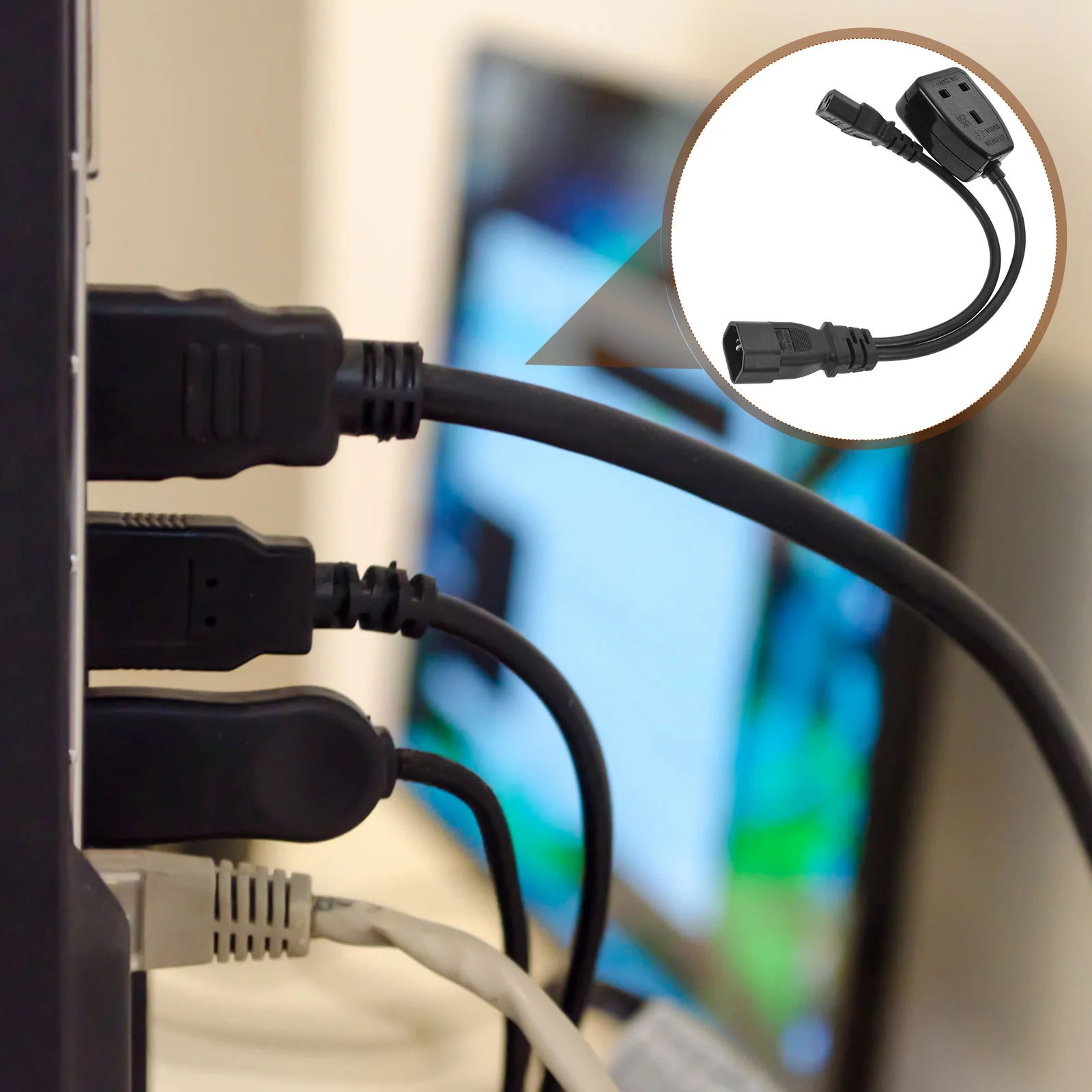 

PVC C14 to C13 Splitter Cable IEC Power Cord for Monitors Computers UK Socket Adapter Low Heat Copper Design Extension