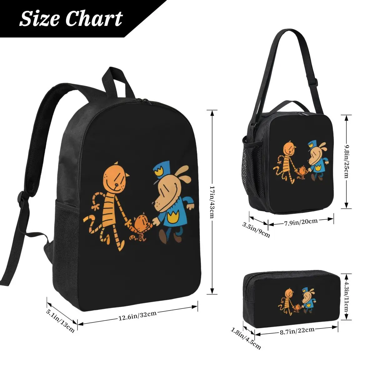 Dog Man, Lil Petey, And Big Petey Backpack Student Boy Girl BookBag School Bag Shoulder Bags 3ps Insulated Lunch Bag Pencil Case