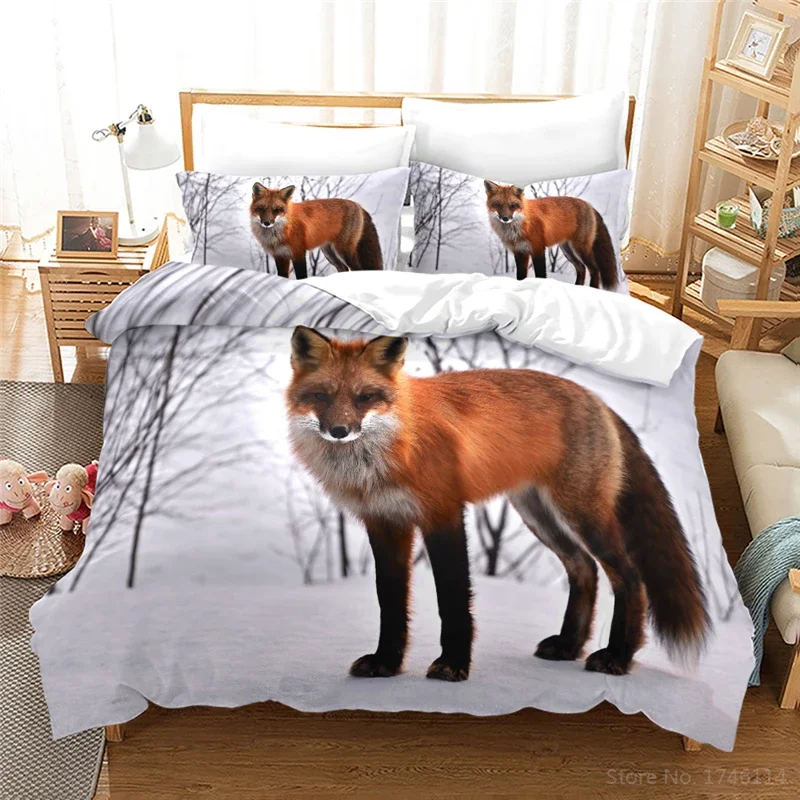 Fox 3D Print Duvet Cover Set Twin Full Queen King Size Bedding Set Comforter Cover and Pillowcase for Kids Gift Bedroom Decor