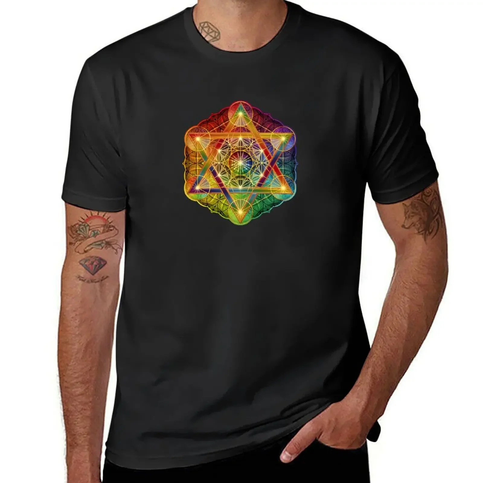 Metatron's Cube with Merkabah and Flower of Life T-Shirt sweat customs design your own T-shirt men