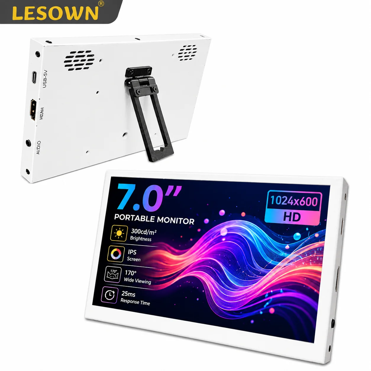 LESOWN 7" Gaming HDTV Monitor Portable Screen Driver-free Touch Panel for Console Plug and Play Fix
