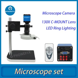 38MP HDMI VGA Industry Digital Microscope HD Camera 180X C Mount Lens 56LED Ring Light for Phone Electronics Soldering Repair