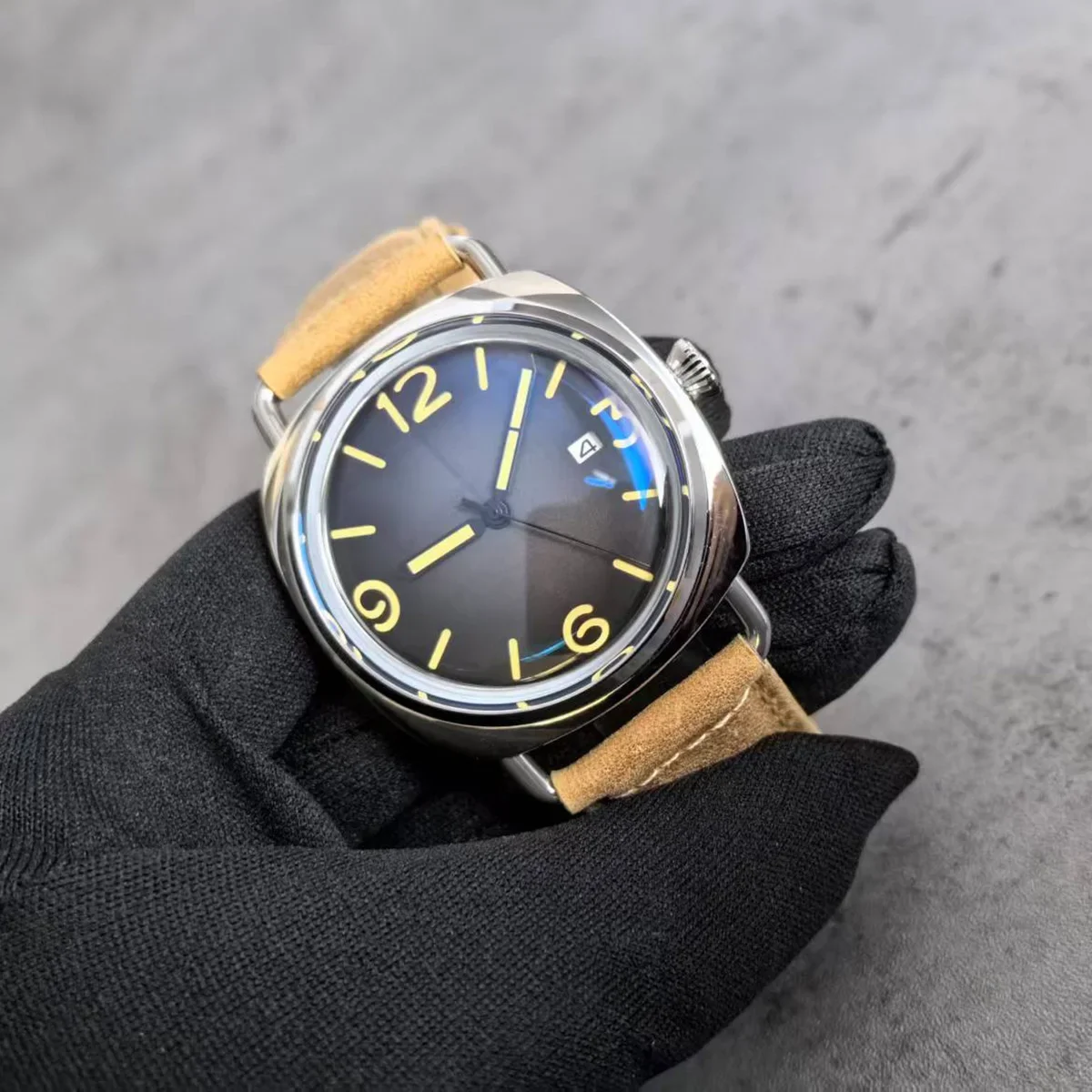 機械式メンズレトロ腕時計 NH35 自動巻きムーブメントアクリルガラスクラシックブラウンストラップステンレススチール腕時計