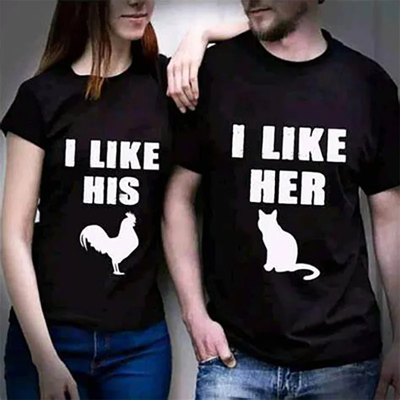 Funny I Like His Cock I Like Her Pussy Cat T shirt Adult His & Her T-shirt Boyfriend Clothing Valentine Couples tshirt Tee shirt