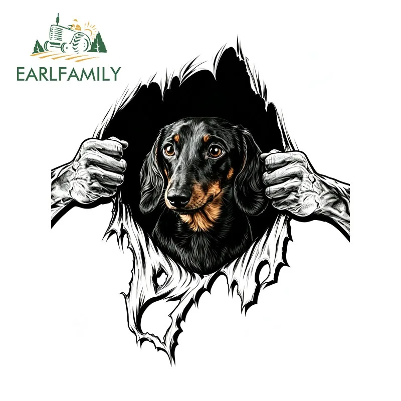 EARLFAMILY Devil Dachshund Dog Tear Car Stickers Luggage PVC Car Wiper Motorcycle JDM Vinyl Decal Scratch Proof Street Signs