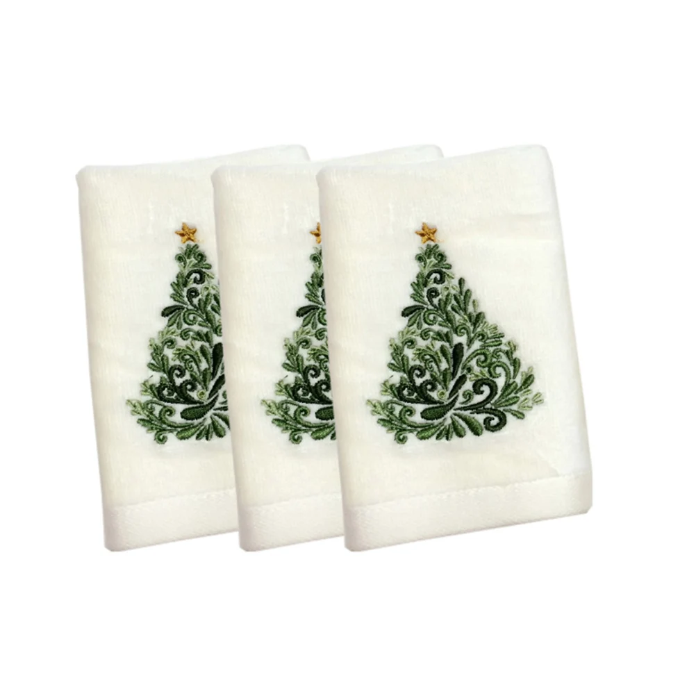 Christmas Tree Bathroom Towel Embroidered Guest Hand Towels Cleaning Towel Water Absorption Washcloth for Xmas Party