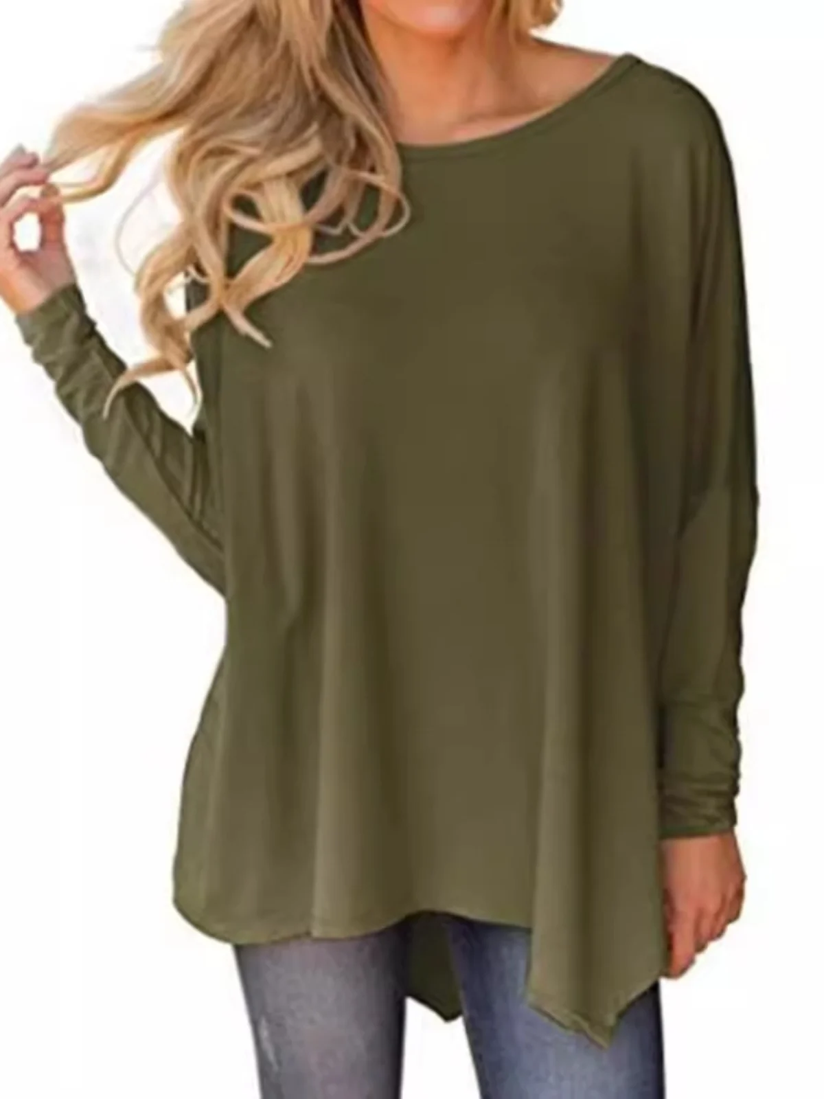تي شيرت نسائي فضفاض طويل Sve مقاس مريح من البوليستر للربيع والصيف Faion أساسي مستدير Ne Top #2
