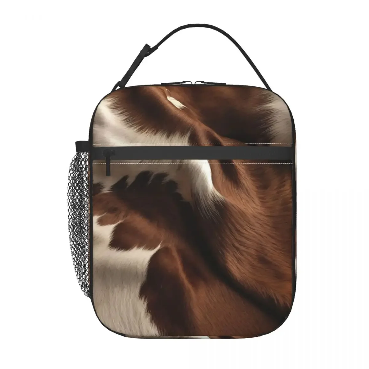 Stylish Cow Fur Cowhide Texture Cow Skin Print Patter Insulated Lunch Bag for Women Children Food Boxes Thermal Lunch Box Tote