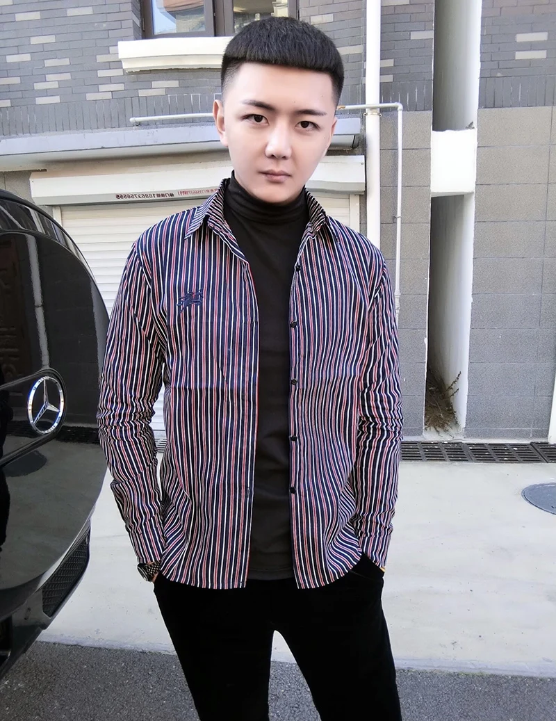 

Мужская демисезонная рубашка в полоску и цветочный принт, свободного кроя, для молодежи, в стиле «Knight War»