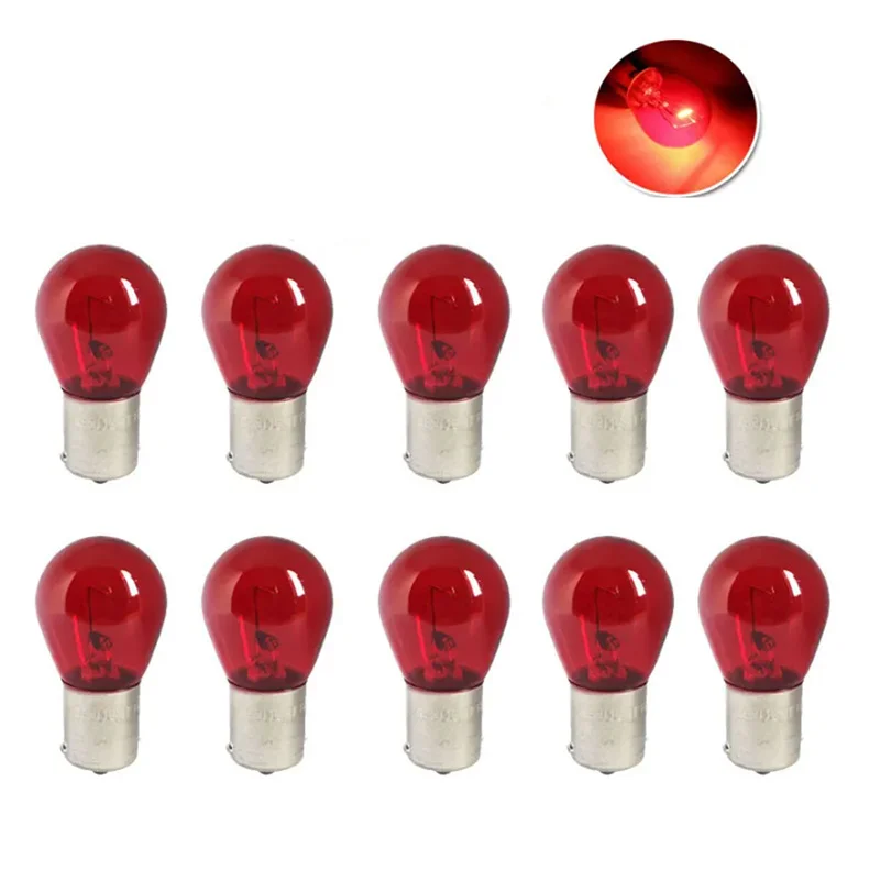 10Pcs PY21W 1156 BA15S Red Car Auto Scooter Indicator Break Parking Turn Light Bulb Lamp Halogen Lamp Bulb 12V Reversing Light