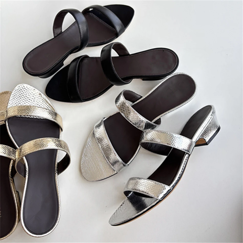 

Tr Helena Slippers In Calfskin Supper Soft Heels 2025 Luxury Design Silver And Golden Shoes For Women