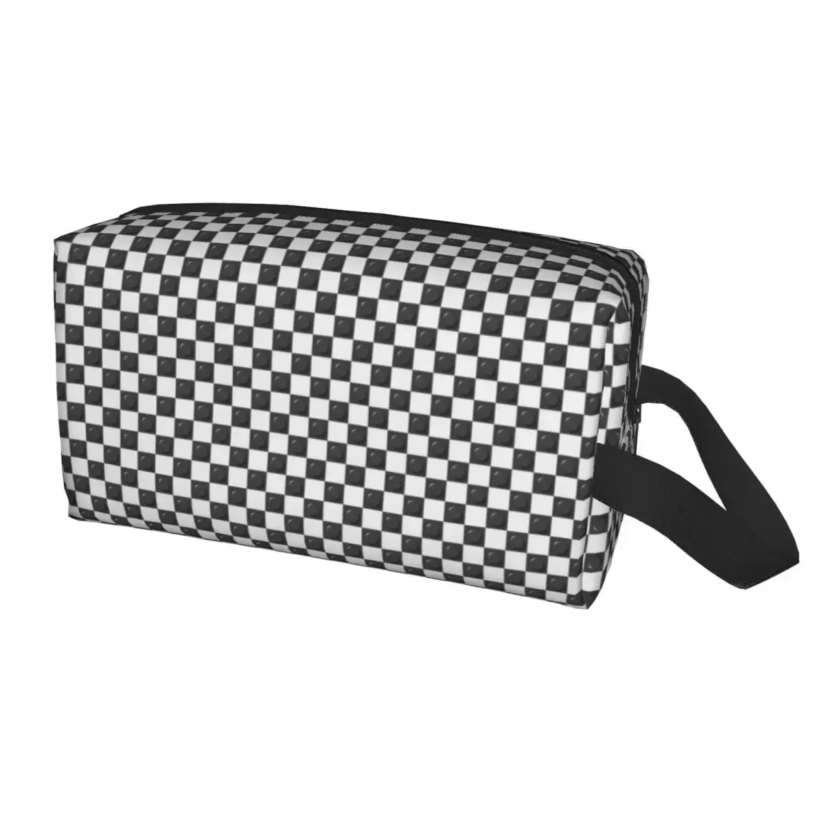 Custom Grey And White Plastic Toy Block Pattern Cosmetic Bag Women Cute Large Capacity Makeup Case Beauty Storage Toiletry Bags