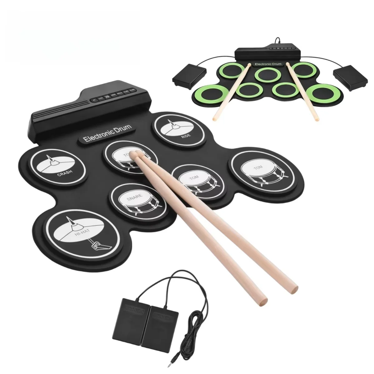 Folding Music Drums Hand Roll USB Electronic Silicon Drum Portable Practice Drums Kit 7-Pad Kit With Drumsticks Sustain Pedal