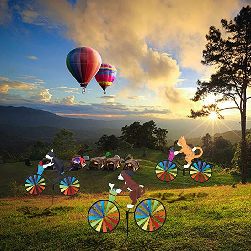 1 Piece Bicycle Wind Spinners Animal Riding Three-dimensional Cartoon Modelling Windmill Standing Pole Garden Yard Decoration