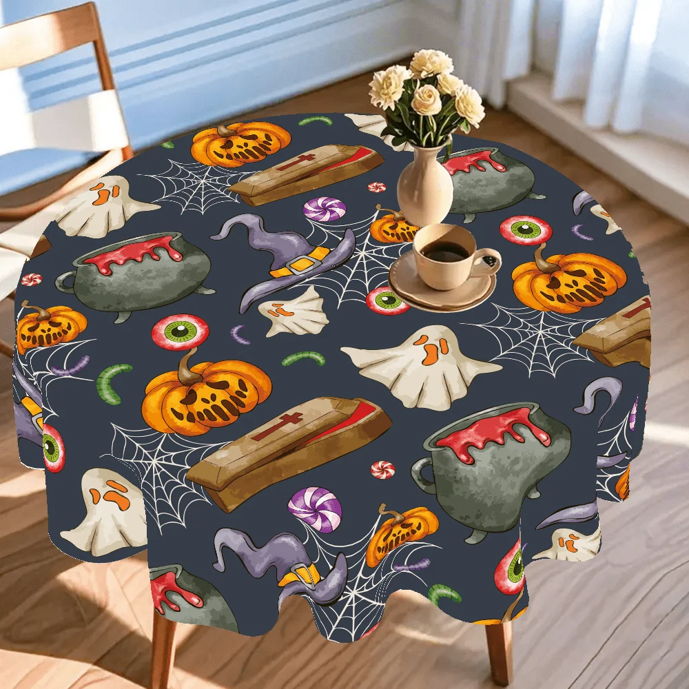 One Halloween party tablecloth, round polyester machine-embroidered tablecloth