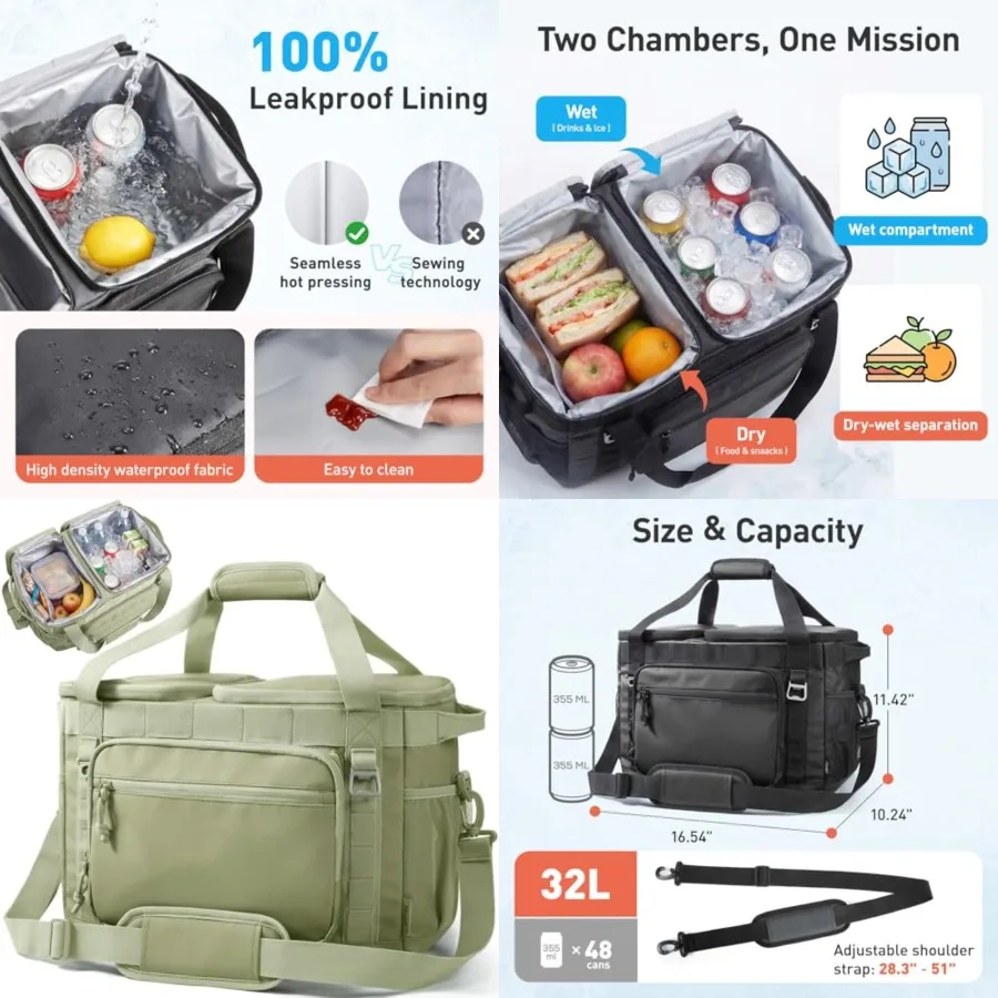 

Soft Sided Cooler Bag Insulated 30/48/60 Cans, Large Collapsible Leakproof Ice Chest for Picnic, Beach, Camping, Travel