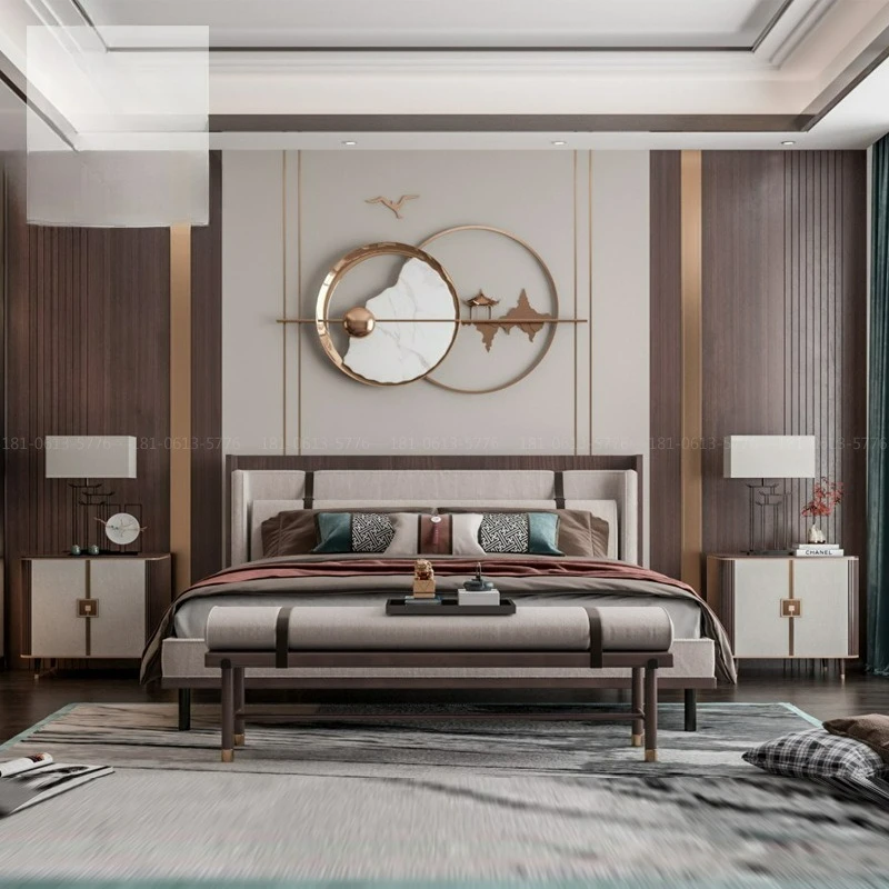 

Customizable new Chinese ash wood queen bed modern leisure double bed