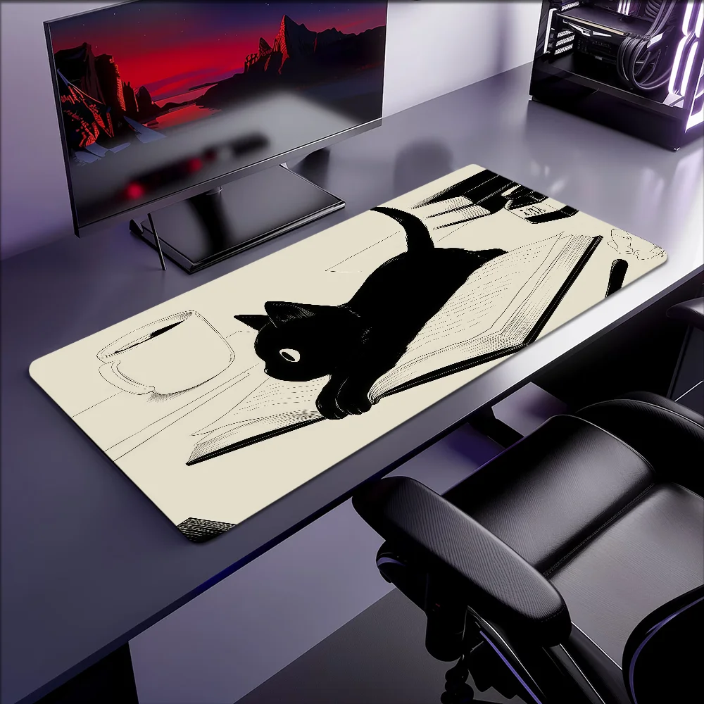Niedliches Mauspad Rutschfest mit Randverstärkung Schwarz Kawaii Büro Student Katzen-Gaming Verdicktes Großes Schreibunterlage-Kissen