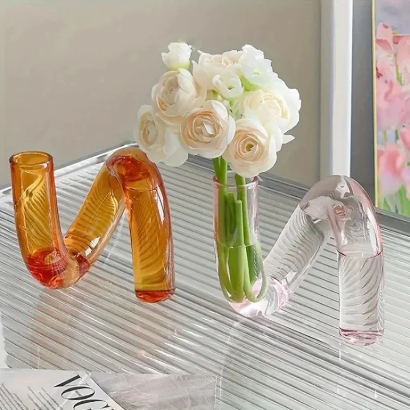 Moderne Unregelmäßige Glasvase Nordisches Blumenarrangement Transparentes Glas-Tischaufsatz Ess-/Wohnzimmer-Ornamente Ins Wohndekor