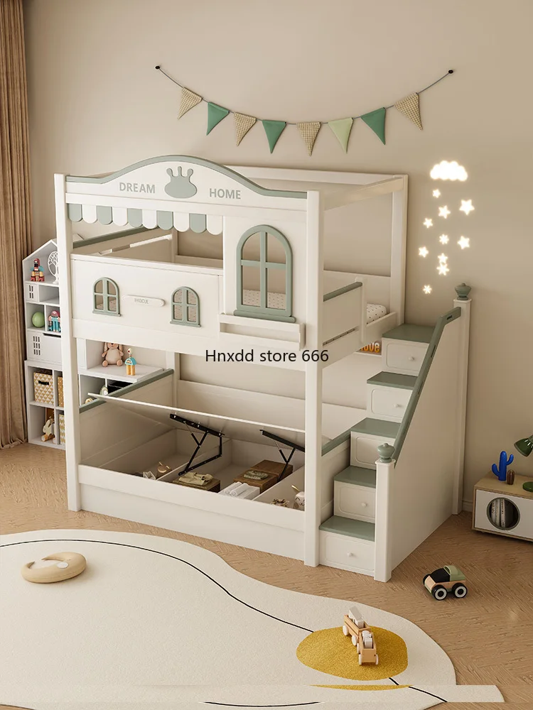 Hohes und niedriges Bett hohe Leitplanke Massivholz Kinder Mutter und Kind Bett mit Kleider schrank Rutsche