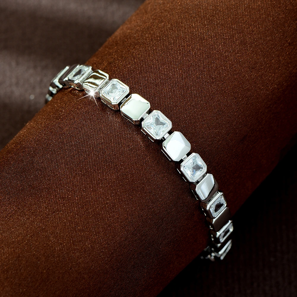 HIBRIDE Popular Dubai Cute Square sliver color Bracelet Women's Wedding Travel Activities Daily Luxury Jewelry Gift B265
