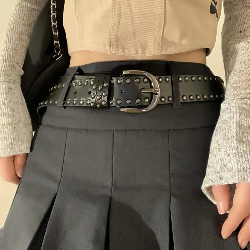 1Creative Personality Rivet DecorationDFashionable Solid Color Shaped Ring Buckle StrapPULeather Women's Belt