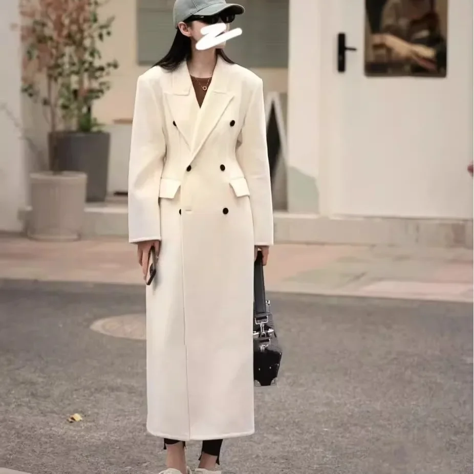 Small waist slim-fitting double-sided cashmere coat, long plush thickened warm wool double-sided woolen coat for women