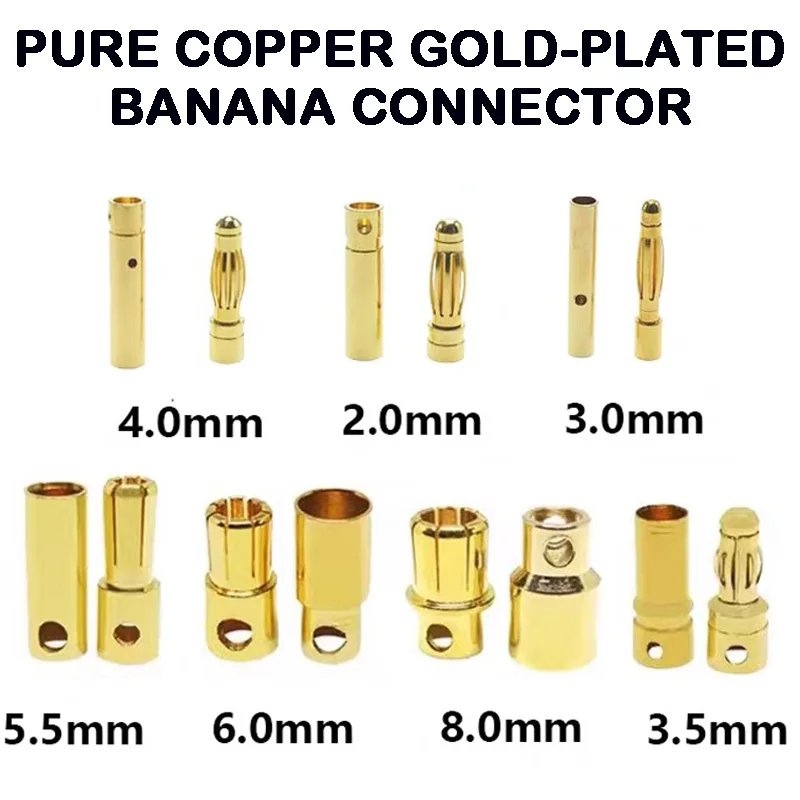 

40pcs 2mm 3mm 3.5mm 4mm 5mm 5.5mm 6mm 8mm RC Battery Gold-plated Bullet Banana Plug High Quality Male Female Banana Connector