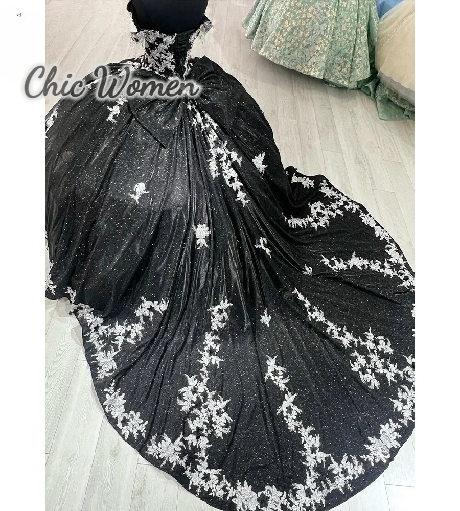Vestidos De quinceañera negros Vintage con encaje Vestidos elegantes De 15 Xv Años Debutante corsé brillante cumpleaños dulce 16 personalizado