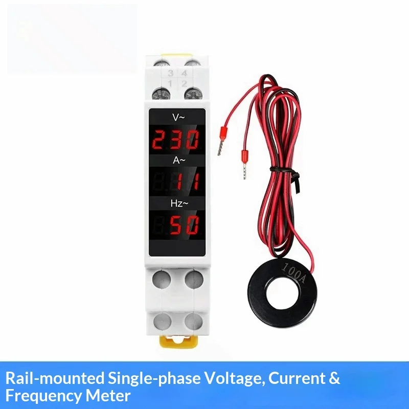 220V Rail Mount Combined Meter AC80-500V Single Phase Digital 3 Display Voltage Current Frequency Tester Board