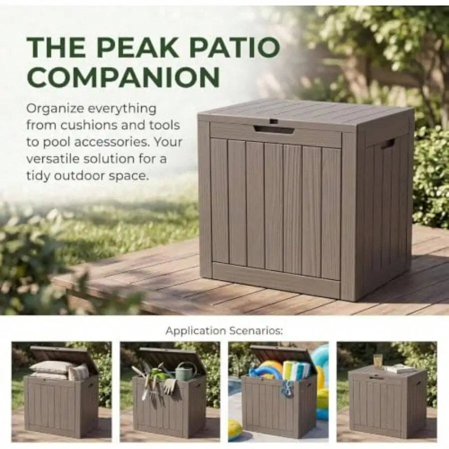 35 Gallon Deck Box Outdoor Waterproof, Resin Storage Box Outdoor Lockable, Multipurpose Outside Container For Patio Cushions, Ga
