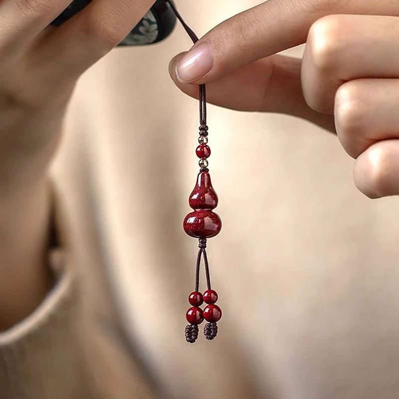 Handmade Chinese Cinnabar Fox Money Bag Gourd Key Chain For Bags Mobile Phones Fashion Unisex Pendant Gift