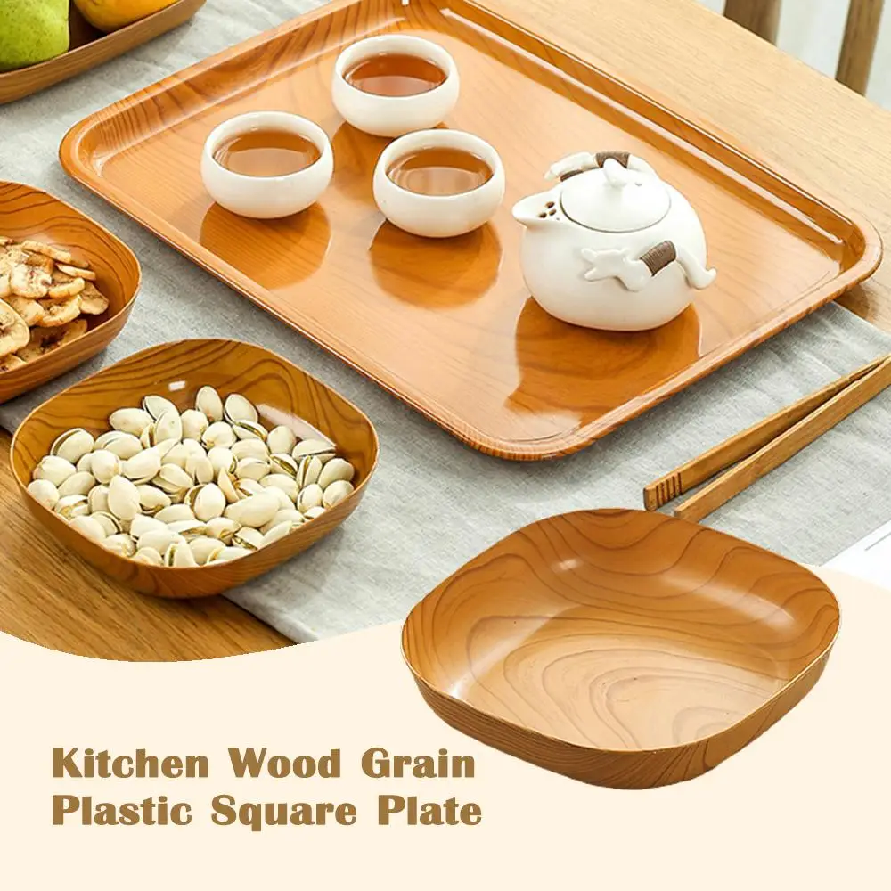 Wood Grain Plastic Square Plate Coaster Set Ideal For Flower Pots Trays Cups Serving Dishes In The Kitchen Anti Drop