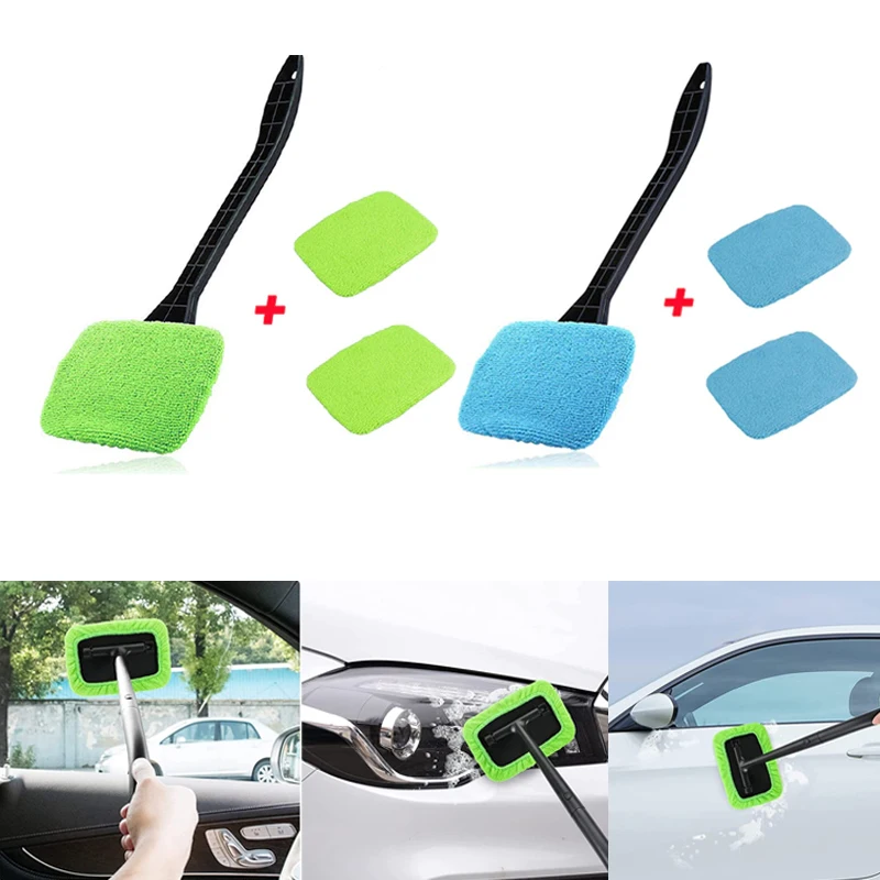 Car Cleaning Wash Tool with Long Handle Auto Window Cleaner Washing Kit Windshield Wiper Microfiber Wiper Cleaner Cleaning Brush